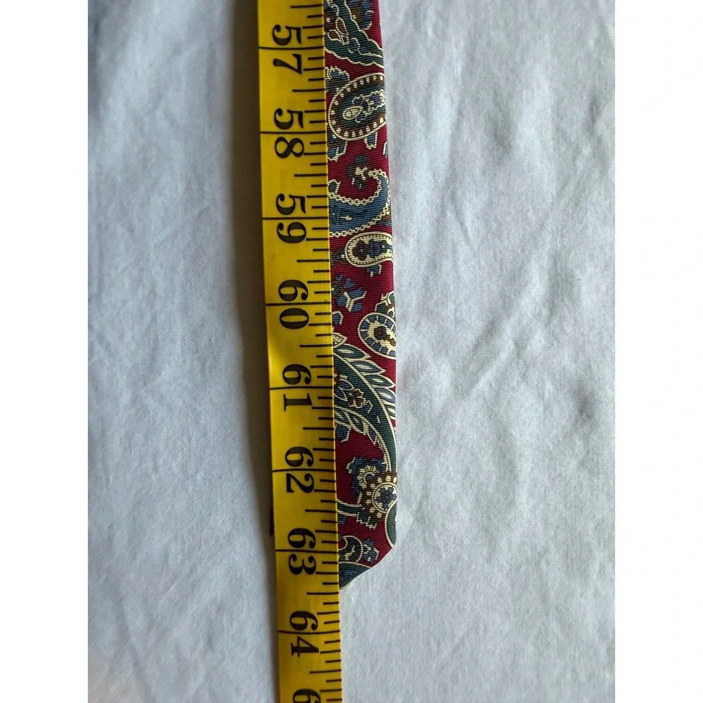 Lands End Men Red Paisley Silk Tie Handsewn USA Extra Long Preppy Formal Wedding